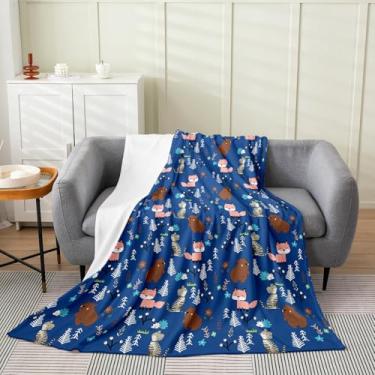 Imagem de Erosebridal Cobertores de bebê unissex para meninos e meninas, cobertores de minky de urso azul, cobertor de lã de animal de desenho animado de raposa e gato, cobertor de flanela de vida selvagem da