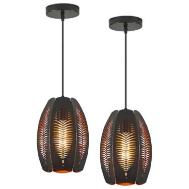 Imagem de YLONG-ZS Luzes pendentes de meados do século, luminárias pretas de ilha de cozinha com sombra interna dourada, cabo de suspensão ajustável, pacote com 2 para casa, escritório, sala de jantar, banheiro