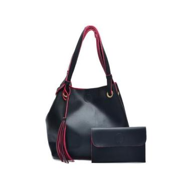 Imagem de Bolsas Femininas Grande de Ombro com Necesser - Duarts, Preto, Rosa