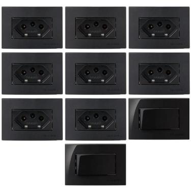 Imagem de 8 Tomadas Embutir Movel 3 Pinos 10a + 2 Interruptor Simples Ebony - MA