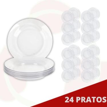 Imagem de Conjunto 24 Pratos Vidro Grosso Resistente Liso Transparente - PRATICA