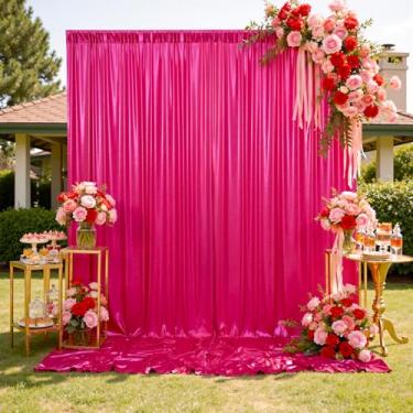 Imagem de Cortina de fundo rosa choque com glitter de 3,5 x 3 m para festas, pano de fundo de lantejoulas fúcsia grossas, sem rugas, 2 painéis, 1,5 x 3 m, cortina traseira brilhante para fotos de casamento e