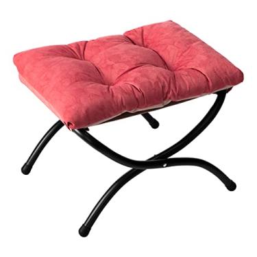 Imagem de AbocoFur Banqueta dobrável de 38 cm (A), banquinho acolchoado para pés de sofá para cadeira preguiçosa, otomano pequeno dobrável estofado, estrutura de metal, descanso de pé portátil para sala de