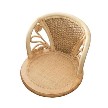 Imagem de Cadeira de chão portátil, cadeira de chão de tecido de vime com moldura de madeira, cadeiras de tatami, cama, cadeiras de janela baía sem pernas para sala de estar, quarto, sofá preguiçoso, cadeira de