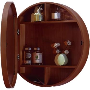 Imagem de Armário De Espelho De Porta Deslizante Redonda Para Banheiro, Armário De Parede De Banheiro Com Armazenamento, Armário De Remédios De Banheiro, Armários Espelhados De Ma, Brown2, 60cm