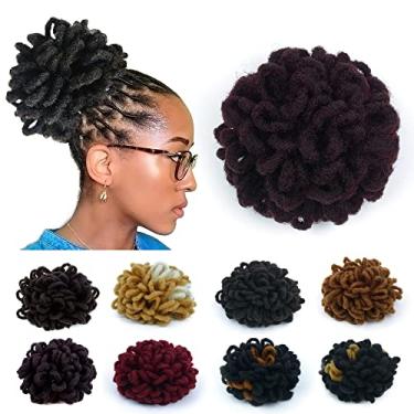 Imagem de KGBFASS Afro Puff Cordão Rabo de Cavalo Dreadlock Coque Sintético Deusa Sintética Tranças Altas Puffs Bun Clipe em Chignon Scrunchies Peruca Loc Rabos de Cavalo para Mulheres Negras (99J)