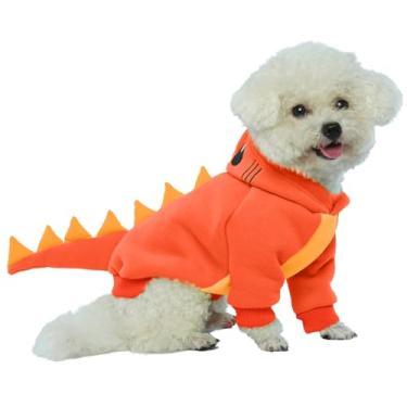 Imagem de Lelepet Fantasia de dinossauro – Fantasia de Dia das Bruxas, moletom quente de lã para cães pequenos a grandes, moletom grosso, buldogue francês, beagle, laboratório, dachshund, galgo, Pitbull