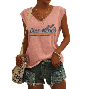 Imagem de Camiseta regata Woxlica Gulf of Mexico para mulher rosa tamanho M