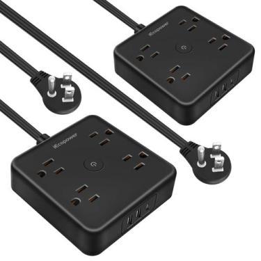 Imagem de Mesa Power Strip IECOPOWER 7 em 1 preta com 4 tomadas 3 USB