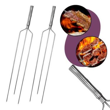 Imagem de Kit 2 Espetos Triplos Aço Inox para Churrasco Profissional Costela Car