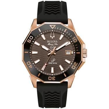 Imagem de Bulova Relógio analógico masculino de quartzo com pulseira de borracha 98B421, preto, pulseira, Preto, alça