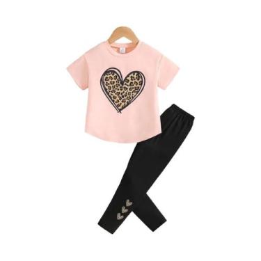 Imagem de Conjunto De Moda De Verão Para Meninas Com Top Estampado De Coração E 
