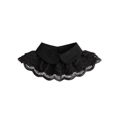 Imagem de QLX Colarinho de palhaço de renda gola com babados vitoriano bobo da corte colarinhos Draculaura falso (preto, tamanho único)