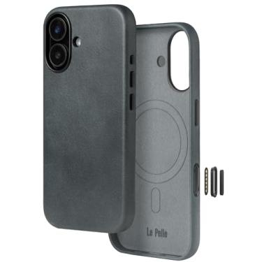 Imagem de Le Pelle - Capa de couro italiano premium feita à mão para iPhone 17 - [Controle de câmera embutido] - Compatível com Magsafe - Efeito de dois tons com pátina exclusiva ao longo do tempo - Azul névoa