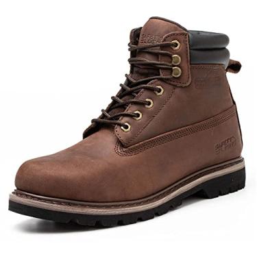 Imagem de SAFETY LOONG Botas de trabalho masculinas com bico de aço, 15 cm, antiderrapante, confortável, impermeável, para construção industrial, Marrom escuro, 45