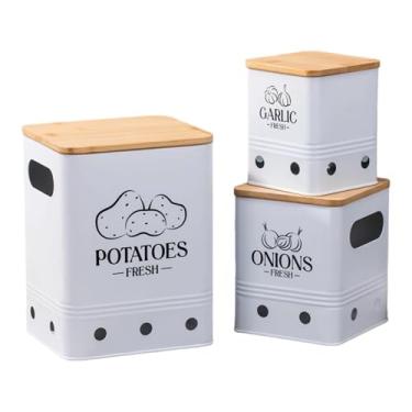 Imagem de Baoblaze 3 peças de recipientes para armazenamento de batatas, cebolas e alho, latas de armazenamento de vegetais, conjunto de recipientes práticos e multiuso