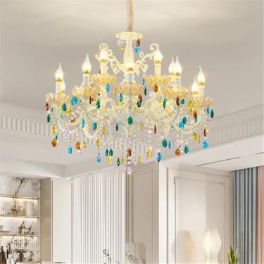Imagem de Lustre E Lâmpada Pendente LED De Cristal Luxo Europeu: Estilo Contemporâneo Com Variedades De Cores, Ideal Para Sala De Estar, Restaurante, Quarto De Criança, Quarto De Menina (15 luzes)