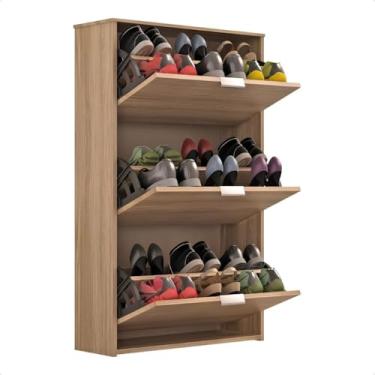 Imagem de Sapateira Organizadora 3 Portas Armário Multiuso para Hall Entrada Quarto Sala Estante Moderna(Freijó)