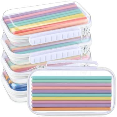 Imagem de Sanwuta 4 peças de estojo rígido transparente com zíper com alça estojos de armazenamento de escritório bolsas de plástico rígido caixas transparentes para brinquedos, lanches, cosméticos, blocos de