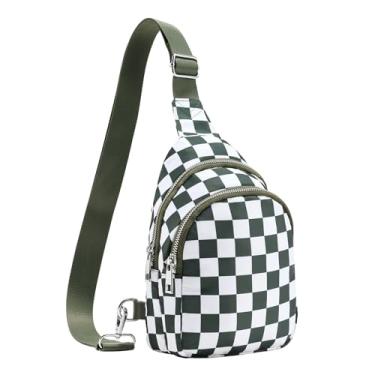 Imagem de LOYOMA Bolsa tiracolo pequena quadriculada para mulheres, bolsas transversais de RFID, bolsa tiracolo de nylon para viagens, Feijão verde quadriculado, Moda clássica antifurto para viagem plus size