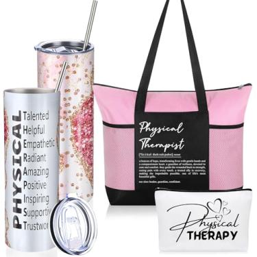 Imagem de Patelai Conjunto de 3 peças para presente de agradecimento ao fisioterapeuta, copo de aço inoxidável de 590 ml, com pincel de palha, bolsa cosmética, bolsa para cosméticos, para colegas do dia mundial