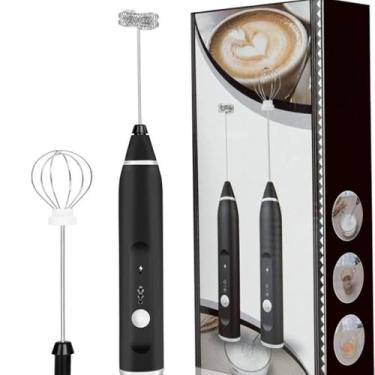 Imagem de Mixer Misturador Elétrico Recarregável 2 em 1 Portátil Com 3 Velocidades Ajustáveis Espuma Leite(PRETO)