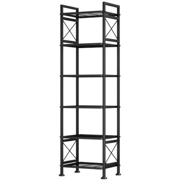 Imagem de GIOTORENT Prateleiras de armazenamento Pantry, rack de armazenamento de metal de 6 camadas com moldura lateral em forma de X, prateleira de arame resistente para cozinha, banheiro, lavanderia, 55 kg