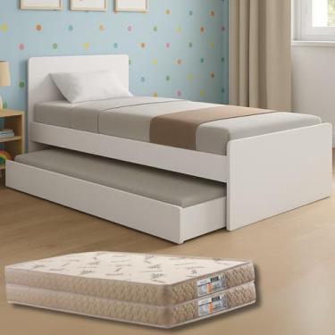 Imagem de Bicama Solteiro Bibox Cama com Auxiliar e Colchões Premium Bordado (Colchões D20, Branco)