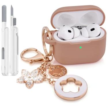 Imagem de VISOOM Capa para AirPods Pro 3 2025, capa de silicone para Apple Air Pods Pro 3ª geração, capa protetora para iPods 3 com chaveiro brilhante e kit de limpeza, cáqui