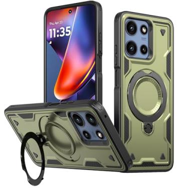 Imagem de SORAKA Capa para Motorola Moto G 5G 2025 com suporte de anel compatível com MagSafe Iron sheet Capa resistente que absorve choques Proteção contra quedas de nível militar