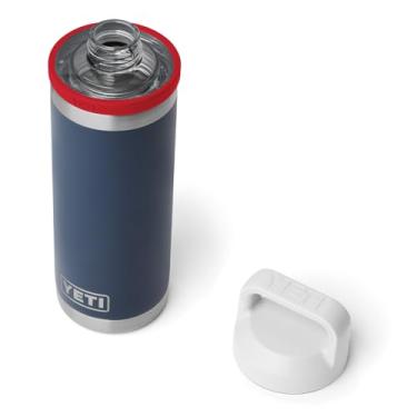 Imagem de Garrafa YETI Rambler de 530 ml, isolamento a vácuo, à prova de vazamento, aço inoxidável com Chug Cap, azul-marinho/vermelho (rescue red)/branco