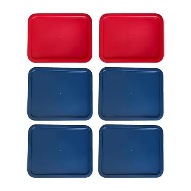 Imagem de 1 Stop & Go Pacote com 6 tampas de substituição para recipientes de vidro Pyrex com 6 xícaras (7211-PC), tampas de plástico herméticas e à prova de vazamento sem BPA – retangulares 22 x 17 cm, 4 azuis