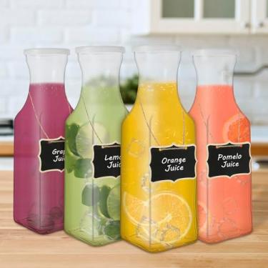 Imagem de Jarra quadrada de vidro com tampa, jarra de vidro transparente com 8 tampas e quadro negro apagável para bar Mimosa, brunch, água fria, suco, leite, chá gelado, limonada
