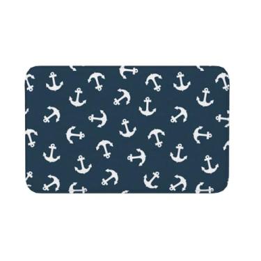 Imagem de Jbofyee Tapete de banheiro azul marinho branco âncoras náuticas antiderrapante microfibra macia tapete de banheiro lavável tapete de entrada para banheira chuveiro chão de banheiro, tapete 80 x 50