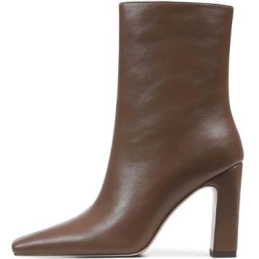 Imagem de Lovee Cosee Botas de cano curto femininas 2025 salto grosso bico quadrado botas com zíper conforto outono inverno festa escritório encontro noite viagem casual roupa, Marrom, 35