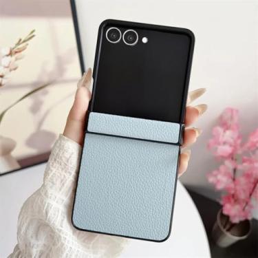 Imagem de Capa protetora de couro rígido com dobradiça para Galaxy Z Flip5 (para Galaxy Z Flip5/azul)
