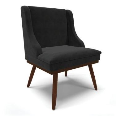 Imagem de Cadeira de Jantar Liz Suede Base Fixa Madeira com Pés Palito Tabaco - 