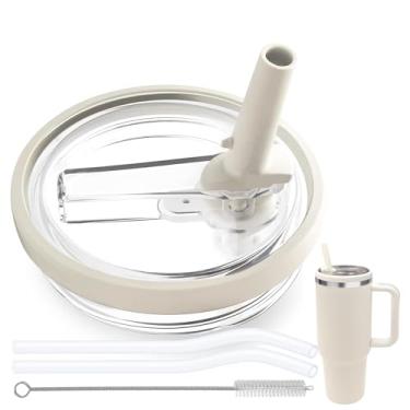 Imagem de Tampa de canudo flip compatível com Stanley Cup 850 g, tampa de substituição à prova de vazamento livre de BPA adequada para copo Stanley Quencher de 850 g, à prova de derramamento, 2 canudos, 1