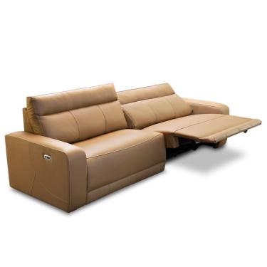 Imagem de Sofá 3 Lugares Retrátil Reclinável Elétrico 224cm Mazi L06 Couro Caramelo - Lyam Decor