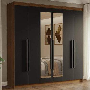 Imagem de Guarda-Roupa Casal 6 Portas Batentes com Espelho Rustic/Preto/Preto Ve