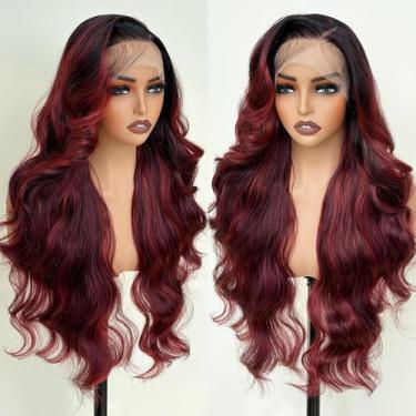 Imagem de Peruca UGORGEOUS Burgundy Ombre 66 cm HD com renda frontal para mulher