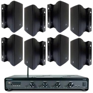 Imagem de Kit Amplificador Frahm Slim 4500 G5 BT USB SD AUX 480W com 8 Caixas Ac