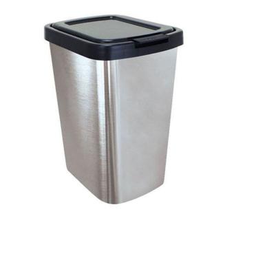 Imagem de Lixeira 9 Litros Com Click Plástica E Adesivo Inox Cozinha