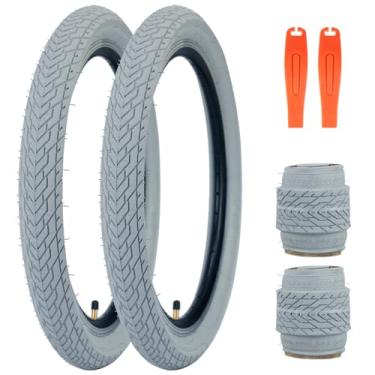 Imagem de FOMAS Pneu infantil de 50,8 x 6 cm colorido antiderrapante dobrável para todos os terrenos com alavancas para bicicleta dobrável BMX Mountain (cinza - pacote com 2, 50,8 x 6 cm)