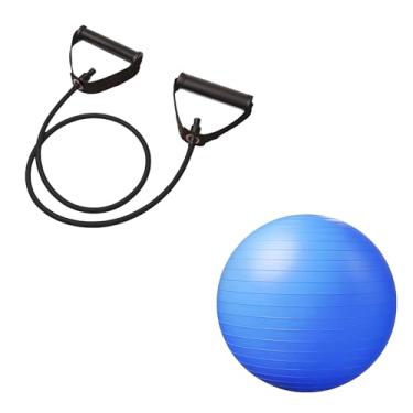 Imagem de JustGoFit Kit Pilates – Bola de Pilates 55/65/75cm + Elástico Extensor Preto 20lbs – Para Postura, Core e Alongamento (Azul, 55cm)