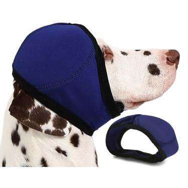 Imagem de AOOLMOL Protetor de orelha de cachorro para hematoma, banho, secagem, natação e alívio da ansiedade por ruído - Proteção elástica à prova d'água com capuz calmante design para cuidados pessoais