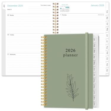 Imagem de Planner 2025 - Agenda semanal e mensal A5 com encadernação espiral, janeiro de 2025 a dezembro de 2025, 2025, agenda com capa flexível, abas, bolso interno, 16,3 cm x 21,6 cm, verde