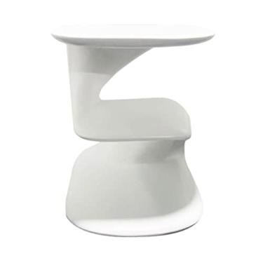 Imagem de hezhuhe2258 Mesa lateral minimalista, design exclusivo, mesa de cabeceira, extremidade em forma de S para sala de estar, cabeceira para quarto, café de 3 camadas para espaço