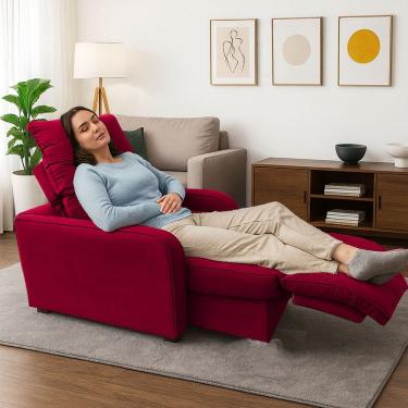 Imagem de Poltrona Retratil Reclinavel Rodape Regulavel Amamentação Azera Vermelho