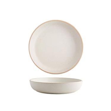 Imagem de Prato de serviço Pratos de jantar de cerâmica fosca elegantes pratos de sobremesa redondos para bife, salada, macarrão e lanche, forno de micro-ondas e pratos seguros para lava-louças (cor: off-white